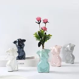 Vases Creative Tabletop Vase Body Art Bust Statue Ceramics Crafts Figurines Flower Arrangement Containers Home Decor Accessories