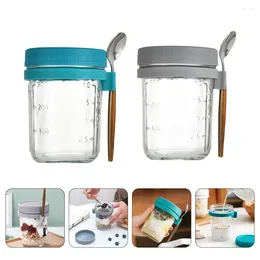 Storage Bottles 2 Sets Jars Airtight Lids Oatmeal Mason Overnight Glass Food Containers Milk Cup Outdoor Breakfast