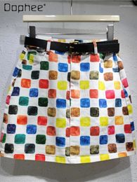 Skirts Fashion High Waist Denim Skirt For Women 2024 Spring Summer Sweet Plaid A- Line Mini Printed Girl Hip