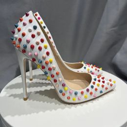 Colourful Spikes Rivets For Women Pumps Point Toe High Heels Customised HeeledParty Nighclub Fashion Sexy Pumps big 33-45