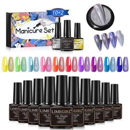 Nail Art Kits 12PCS Gel Nail Polish Kit Nail Laser Glitter Gel Contains Base Gel Seal Mix Semi-Permanent UV LED Nail Art Gel Polish Kit T240510