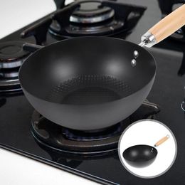 Pans Flat Bottom Wok Cooking Kitchen Supply Non Stick Frying Stainless Steel Everyday Wrought Iron Japanese Household