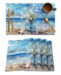 Table Mats 4/6 Pcs Vintage Oil Painting Daisy Placemat Kitchen Home Decoration Dining Coffee Mat