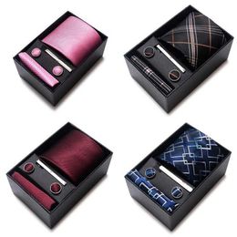 Neck Tie Set Mix Colors Brand Wholesale Silk Tie Pocket Squares Cufflink Set Necktie Gift Box For Wedding Business Suit Accessories Fit Group