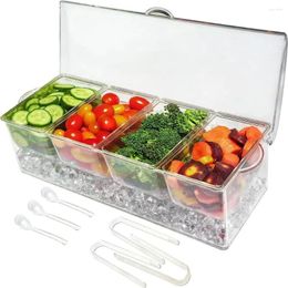 Dinnerware Ice Chilled Condiment Tray-4 Removable Compartments-Lid Fresh Fruit 4 And 5 Compartment Box Compartmentalised Spice Tray