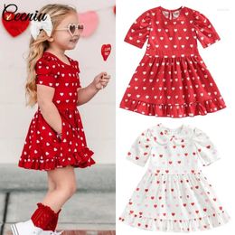 Girl Dresses Ceeniu 1-5Y Girl's Valentines Dress Allover Heart Print Party For Girls Ruffled Red Baby Kids Clothes