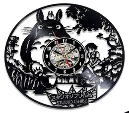 Wall Clocks Studio Ghibli Totoro Wall Clock Cartoon My Neighbour Vinyl Record Clocks Watch Home Decor Christmas Gift For Children Y9828007