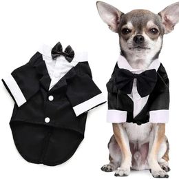 Dog Apparel Pet Formal Shirt Tuxedo Costume Wedding Gentle Puppy Stylish Suit Cotton Clothes With Bowtie For Medium Small Dogs