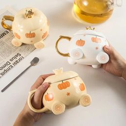 Mugs 400mL Pumpkin Ceramic Cup Children's Cute High Beauty Grade Sense Spoon With Lid Mug Couple's Home Companion Gift