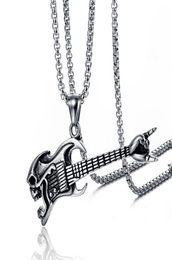 Fashion Rock Guitar Necklaces HIP HOP Musical Stainless Steel Necklace Pendant For Men Women Jewelry Gift 2 Colors4786943