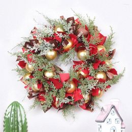 Decorative Flowers Christmas Docorations Nordic Door Hanging Reusable Xmas Wreath Decor With Colored Ball Ribbon For Indoor Outdoor