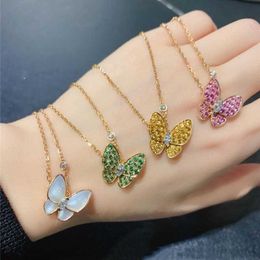 Designer Necklace Vanca Luxury Gold Chain Butterfly 18k Gold Powder Yellow Green Diamond White Fritillaria Full Diamond Pendant Collar Chain Female