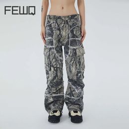 FEWQ mens jeans American fashion original edge multiple pockets straight leg wide leg loose fitting mens Trousers autumn 24X1640 240510