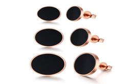 81013MM High Quality Punk Mens Black Enamel Womens Stainless Steel Hypoallergenic Rose Gold Piercing Round Stud Earrings Wholesa2370246