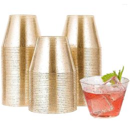 Disposable Cups Straws 50pcs 270ml Bling Plastic Glitter Whiskey Juice Mousse Cup Champagne Glass For Party Wedding