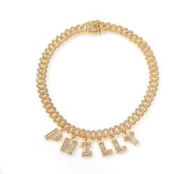 Hip Hop Custom Name Baguette Letter With Cuban Chain Men Women Micro Cubic Zircon Pendant Necklace Jewelry1889246