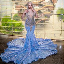 Party Dresses Luxury Crystal Rich Girl Prom Blue Sequins Mermaid Glitter Formal Evening Gowns Met Gala Vestido De Noche