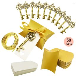 Party Favour 50Pcs Retro Key Bottle Opener Wedding Wine Keychain Candy Box With Tag Ribbon Gift