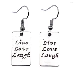 Dangle Earrings 1pair Rectangular Double Sided Live Love Laugh Set Pack Phone Pendant Supplies For Jewelry Hook Size 18x19mm