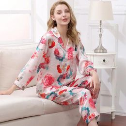 Home Clothing Pure Silk Pyjamas For Women Sexy Satin Pijama Sets Long Sleeve Female Sleepwear Two Piece Set Mulberry Women's Loungewear