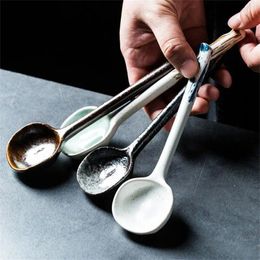 Spoons Antique Milk Spoon Ceramic Kitchen Product Retro Dessert High Quality Tableware Underglaze Colour Process Soup