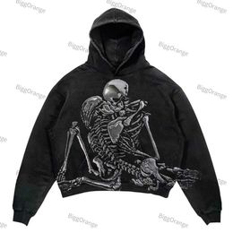 Men's Hoodies Sweatshirts Autumn sweater men and women skull print strt hip-hop mens retro oversized hooded fashion loose top H240508