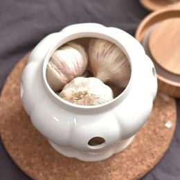 Storage Bottles Tank Garlic Jar Mini Potatoes Ceramic Container Bamboo Hollow Design Kitchen