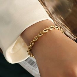Wholesale Custom PVD Gold Plated Stainless Steel Fashion Waterproof Jewelry 5MM Thick Twisted Rope Chain Bracelet Women