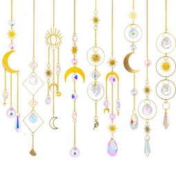 Decorative Crystal Wind Chime Moon Sun Catcher Diamond Prisms Pendant Dream Catcher Rainbow Chaser Hanging Drop Home Garden Decor 7222840