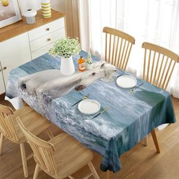 Table Cloth White Horse Tablecloth Rectangular Running Animal Lake Water Tea Kitchen Dining Room Party Decor