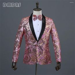 Men's Suits One Button Sequined Costume Suit Blazer For Men With Bow-tie Shawl Neck Fashion Jacket Wedding Prom Party