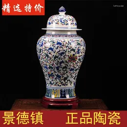 Vases Jingdezhen Porcelain Vase Archaize Ceramic General Large Blue And White Jar Ground Decorated Living Room Luxury Furnis