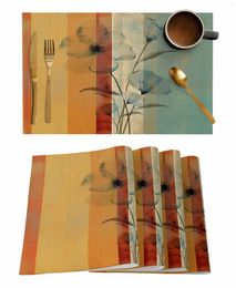 Table Mats Overlay Of Flower Stripes Coffee Dish Mat Kitchen Placemat Dining Rug Dinnerware 4/6pcs Pads