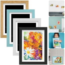 Frames Kids Art Frame Kit A4 Child Artwork Picture With Fixed Strap Front Opening Wooden Display For Drawing