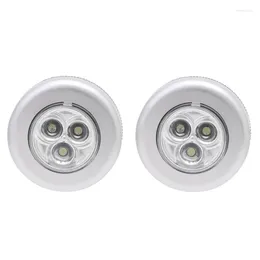 Night Lights 2pcs Round Touch Lamp 3Led Hand Pressing Car Light Small Bedside Paste Wardrobe Reading Decoration