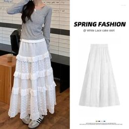 Skirts Lace Cake Skirt For Women Spring/Summer High Waist Slim Ballet Style White A-line Versatile Fat Girl Half Length