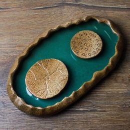 Tea Trays Handmade Coarse Pottery Pot Tray Creative Ceramic Small Saucer Water Bamboo Table