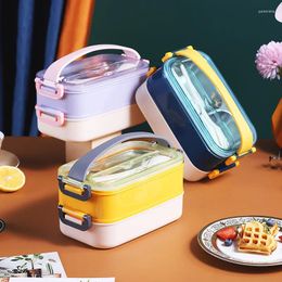 Dinnerware Dual Compartment Lunch Box-Stainless Steel Liner Microwaveable With Convenient Handle Ideal For Packed Lunches