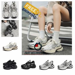 High rise popular thick soled dad shoes women new China-Chic lace-up Clunky Sneaker sliver couple mixed color leather couple spring summer 2024 Classic
