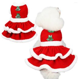 Dog Apparel Christmas Girls Costume Dress Puppy Warm Fleece Skirt Clothes Red Fancy Autumn Winter Pet