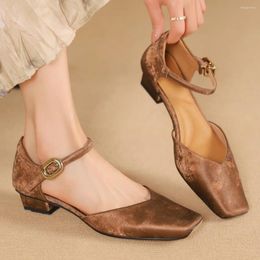 Casual Shoes Plus Size 34-41women's Genuine Square Toe Mary Jane Flats Sandals Elegant Ladies Slim 2024 Summer Dress For Woman Sale