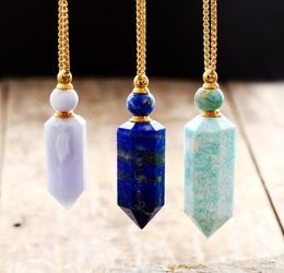 Natural gems stone Essential Oil Diffuser Perfume Bottle Pendant necklace stainless steel Jewellery Drop 2009289845004