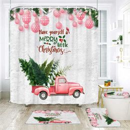 Shower Curtains Cute Snowman With Pink Scarf And Hat Christmas Shower Curtain Carpet Set Happy New Year Xmas Gift Shower Curtains Bathroom Decor