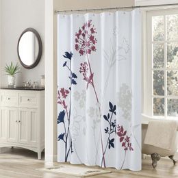 Shower Curtains Silhouette Burgundy Flower Polyester Waterproof White Fabric Leaves Printed Decorative Navy Floral Curtain