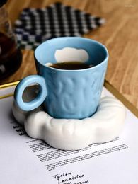 Mugs Blue Sky Cloud Pillow Coffee Cup And Saucer Household Hand-painted Cute Ceramic Fat Hand Pinch Breakfast With Tray