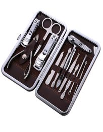 Whole 12pcsset Stainless steel Nail Care Tools Pedicure Scissor Tweezer Knife Ear pick Utility Nail Clipper Manicure Kit4754616