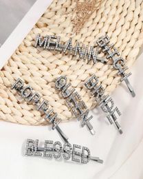 Chic word Hairpins Bobby pins Rhinestones paved gunblack name hair clips girls Crystal Bling Bridal Styling Tool Barrette7248673