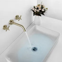 Bathroom Sink Faucets Faucet Basin Tap Wall Mounted 2 Cross Handle Bathtub Mixer Brushed Gold HG-294BG