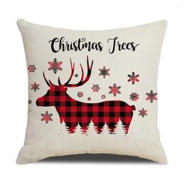Pillow Christmas Red And Black Plaid Cover Farmhouse Home Decor Linen Covers Elk Snowman Snowflake Pillowcase
