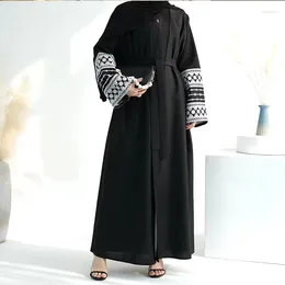 Ethnic Clothing Eid Embroidery Muslim Abaya For Women Ramadan Dress Morocco Lace-up Abayas Kaftan Islam Cardigan Dubai Arab Long Robe 2024